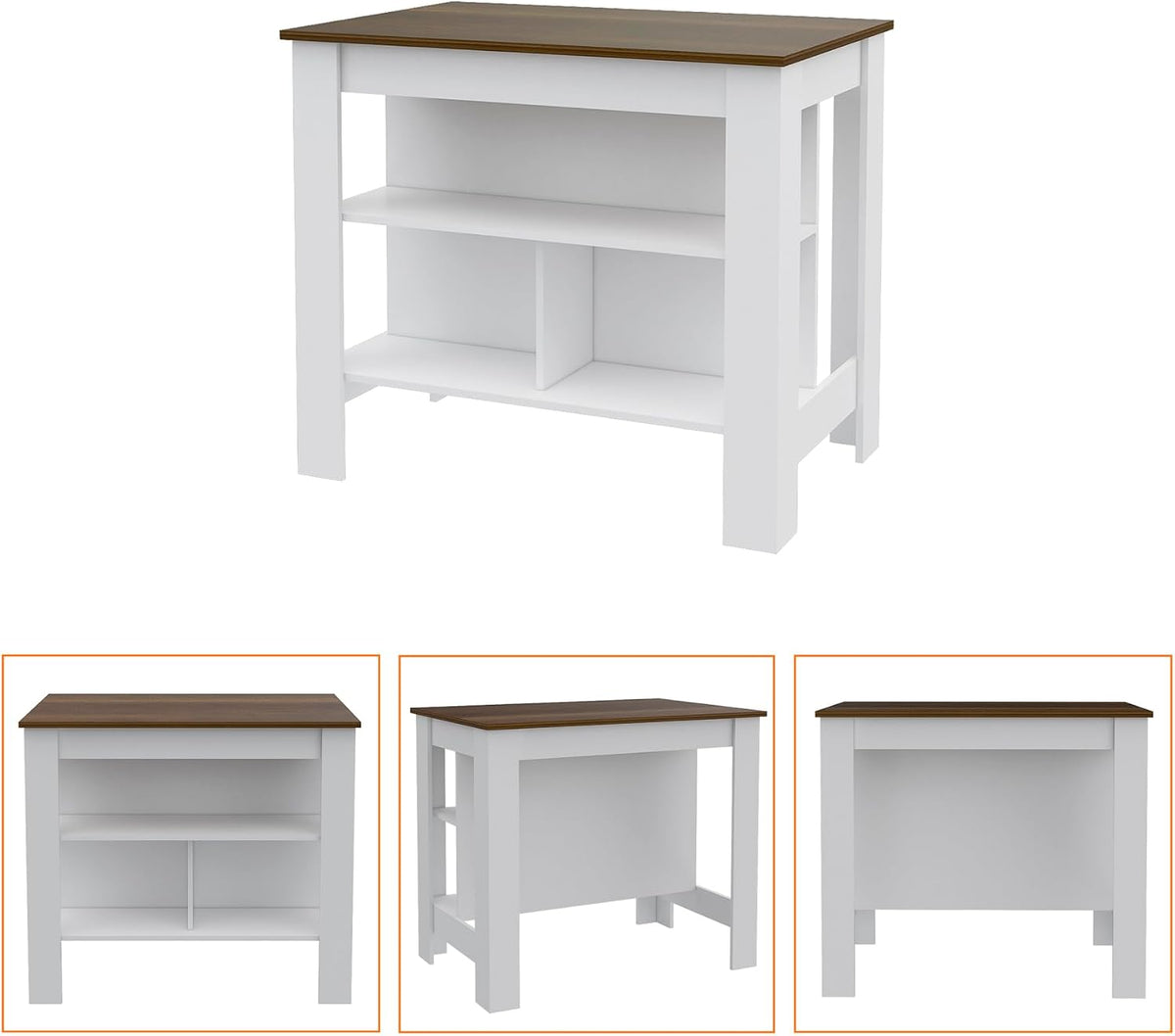 Kitchen Island with Three Concealed Shelves, Multicolor | Modern kitchen island with three concealed shelves and spacious surface