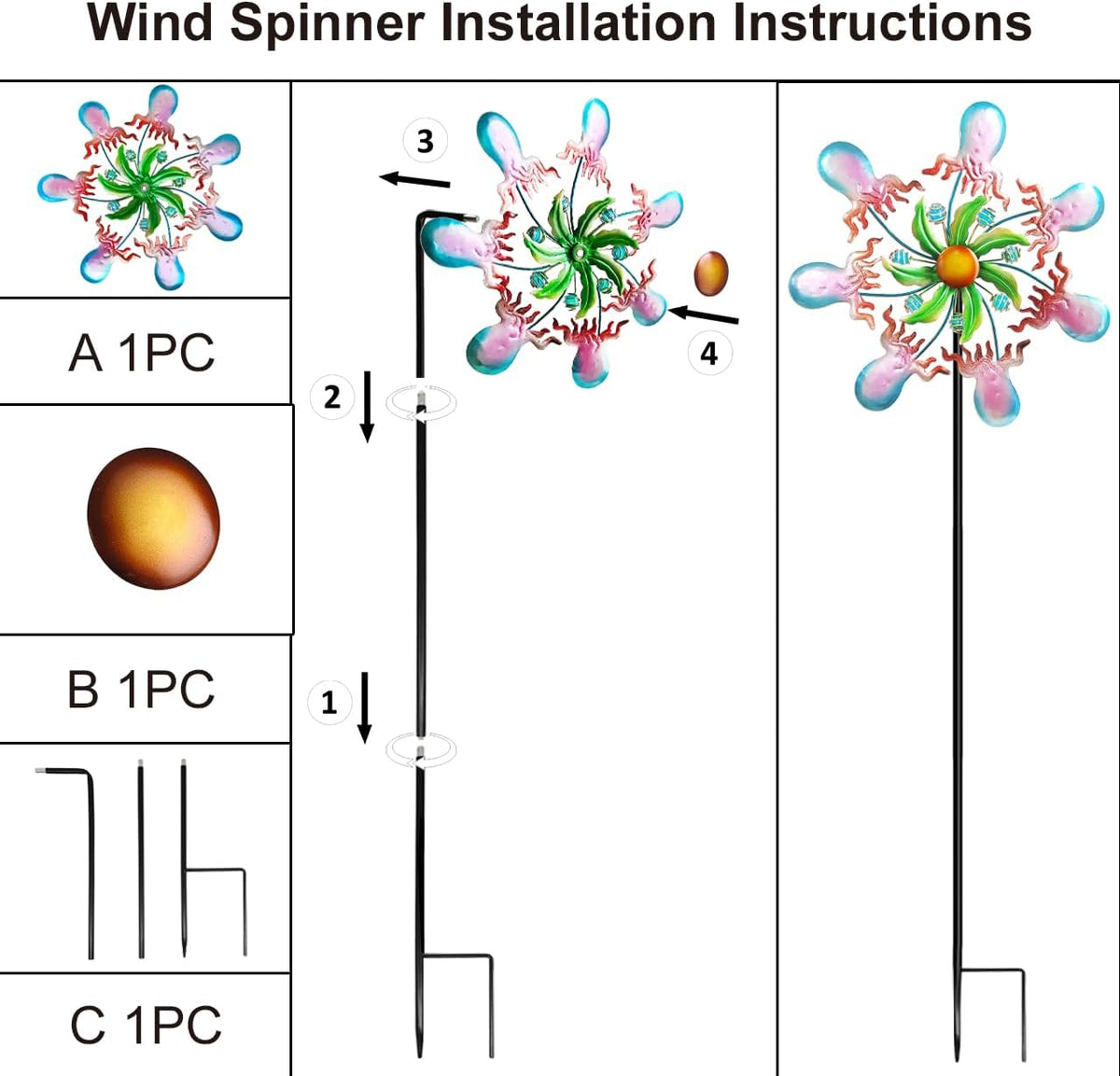 Jellyfish Wind Spinners - 39" Ocean-Themed Metal Wind Sculptures Garden Stake Art, 13.5” Windmill Yard Kinetic, Outdoor Decor for Patio & Lawn - Metal Beach Sculpture with Jellyfish Design
