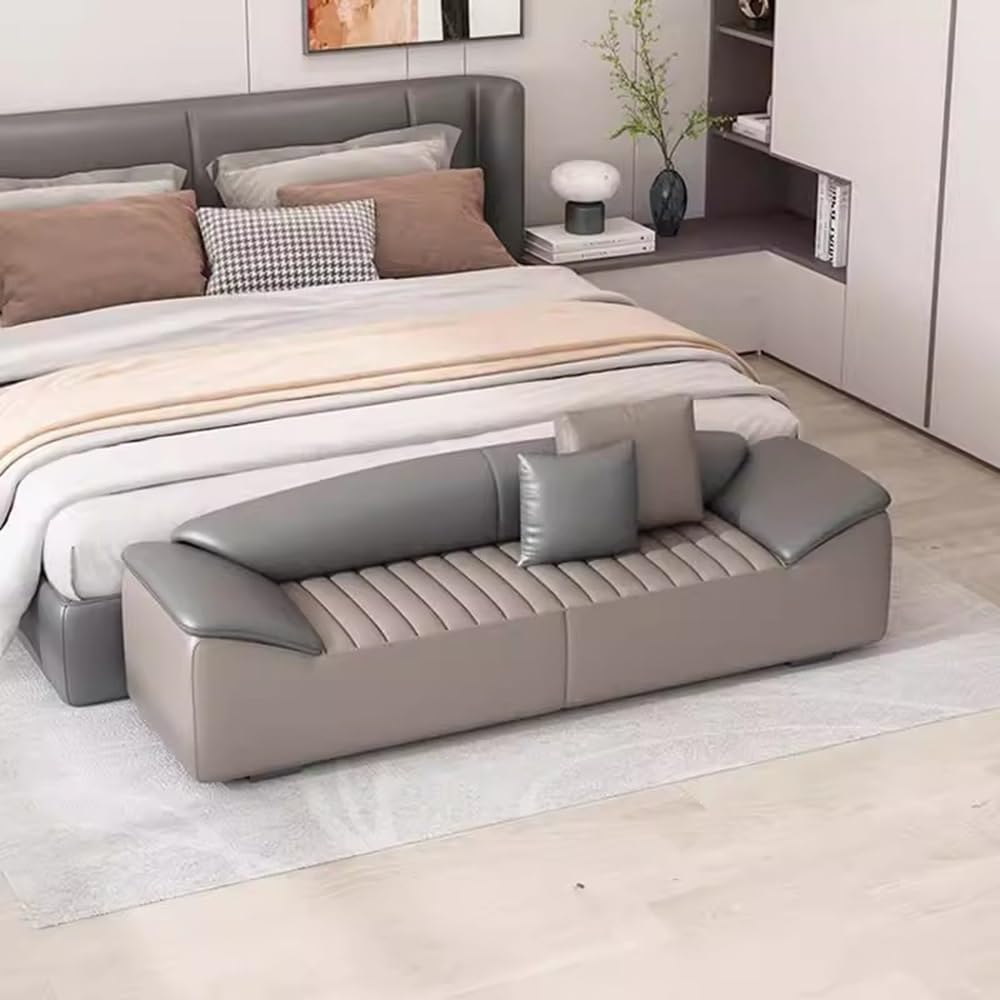 Modern Bed End Stool for Bedroom Living Room Bedside Long Bench Cloakroom Sofa Minimalist Couch Entryway(Purple Gray,Medium)