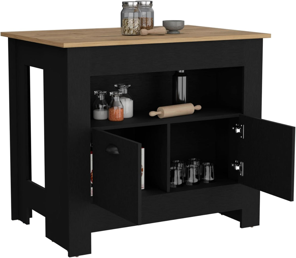 Kitchen Island Two Door Cabinet and Shelf with Multicolor | Ample storage with two doors and shelf