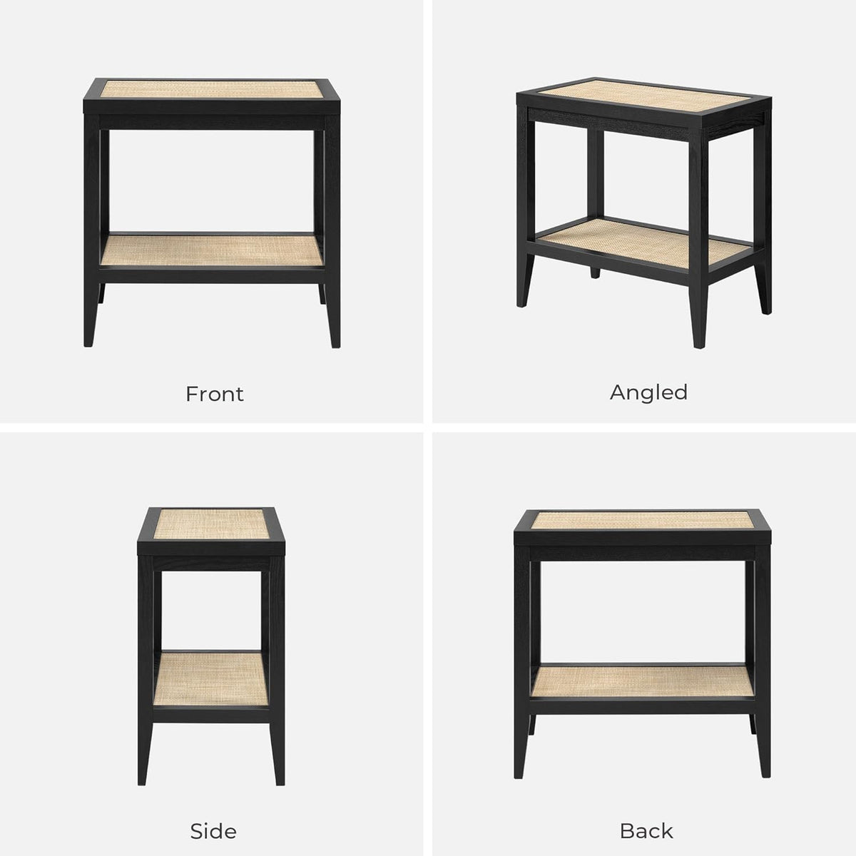 SICOTAS Rattan Nightstands Set of 2 - Boho Shelf Bedside Tables Narrow End Table Living Room Set of 2 Side Table with Storage Shelves for Small Space - Black Oak