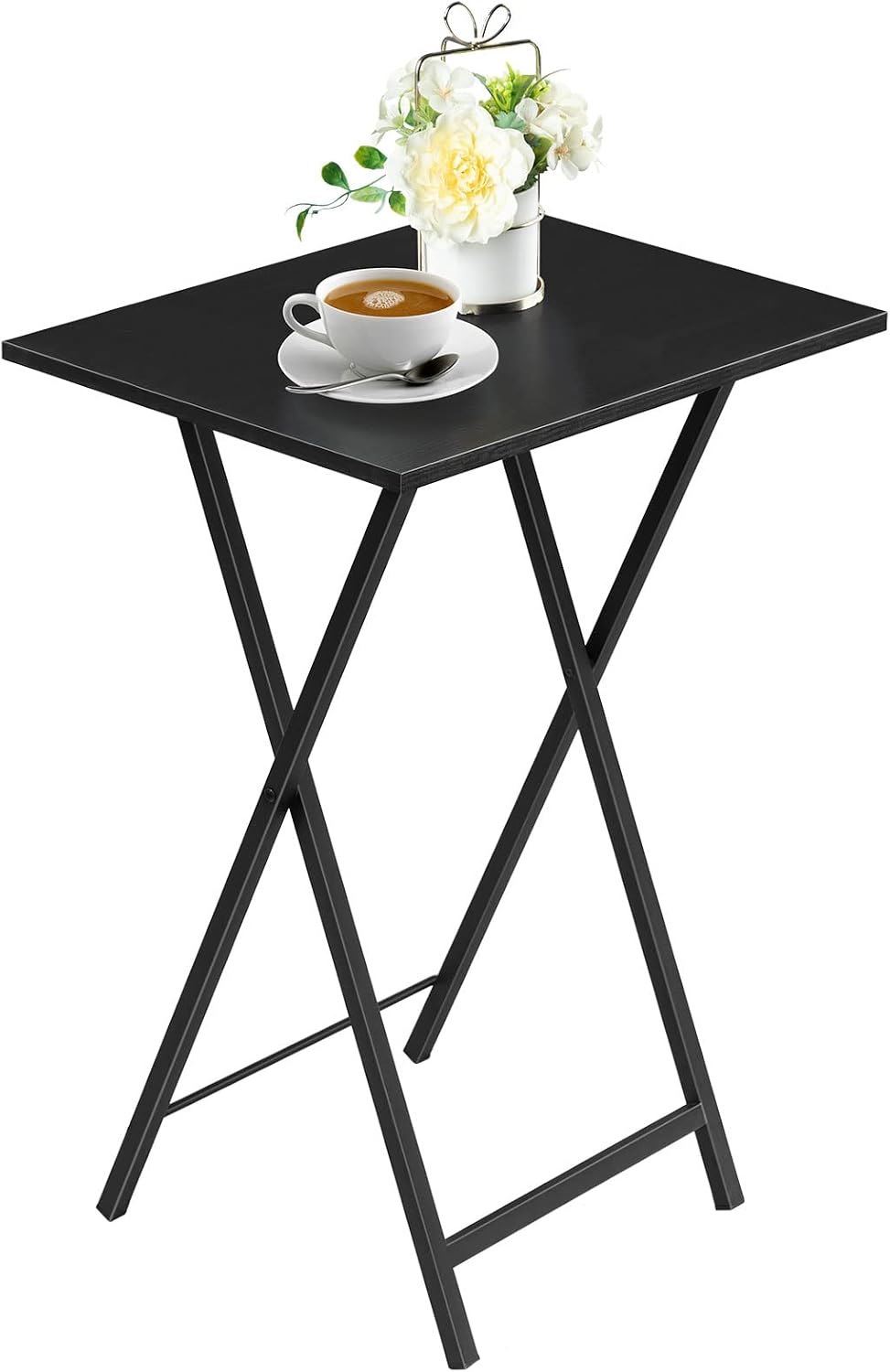 HOOBRO Folding TV Tray Table, Stable Snack Table for Small Space, Portable Sofa Side Table, Easy Assembly and Storage, Ideal for Snacks and Meals in Living Room, Black BK15BZ01