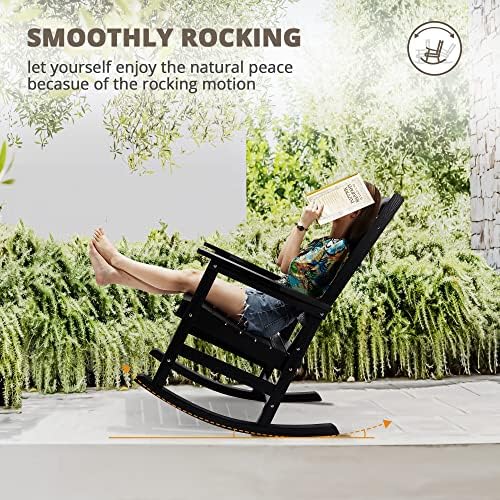 LUE BONA Outdoor Rocking Chairs Set, 3-Piece, HDPS Poly Porch Rockers with Table, Plastic Weather Resistant Rocking Chair Set for Outdoor Indoor, Garden, Backyard, 350lb, Black Chairs+Table