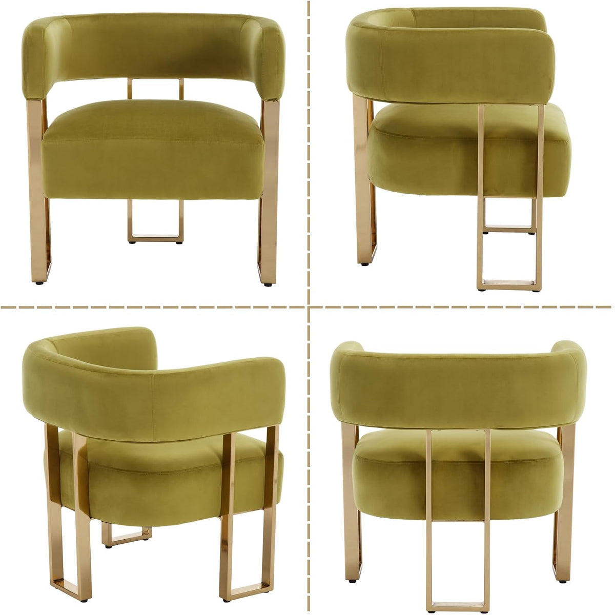Modern Barrel Accent Chairs Set of 2, Living Room Side Chairs with Golden Metal Legs, Soft Velvet Reading Armchairs for Bedroom, Upholstered Club Chair for Reception Room/Office, Olive