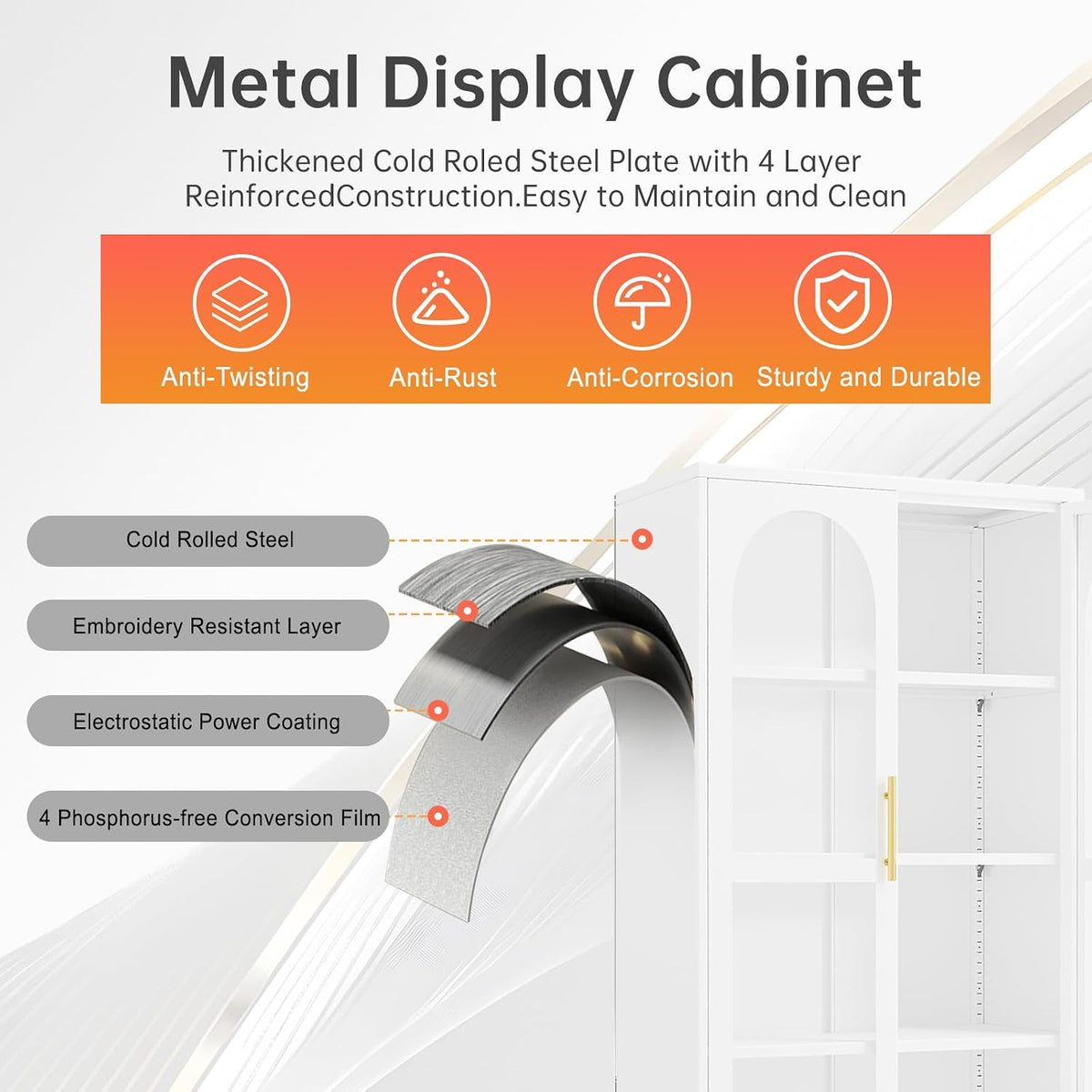 61" H Locking Display Cabinet with Glass Door, Tall Storage Cabinet with 3 Adjustable Shelves, Metal Curio Cabinet Multi-Purpose Display Case for Collectibles Living Room/Bedroom/Kitchen/Bar