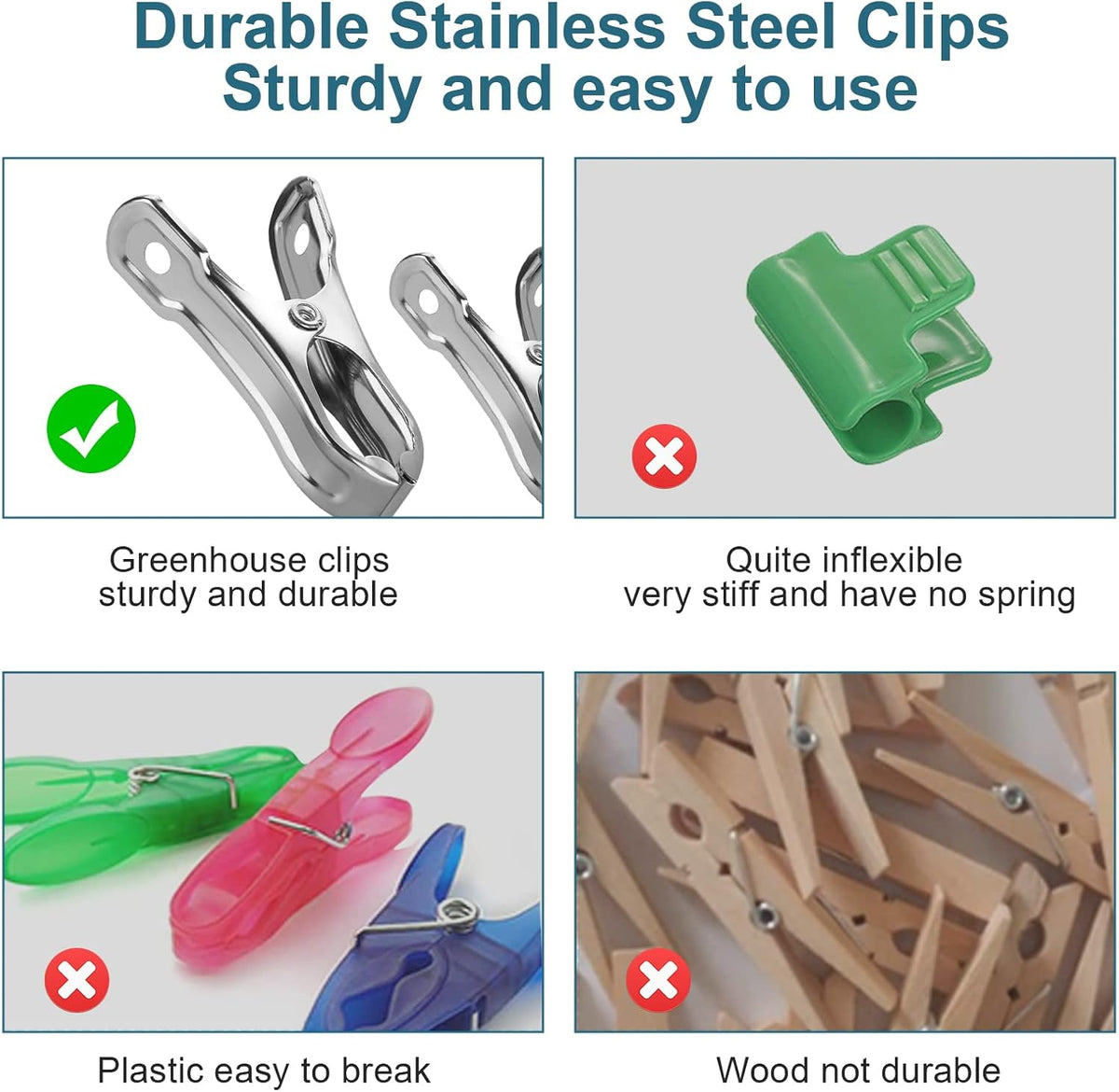 40 PCS Garden Clips, Heavy Duty Stainless Steel Greenhouse Clamps, Greenhouse Clips for Netting, Have a Strong Grip to Hold Down The Shade Cloth or Plant Cover on Garden Hoops or Greenhouse Hoops