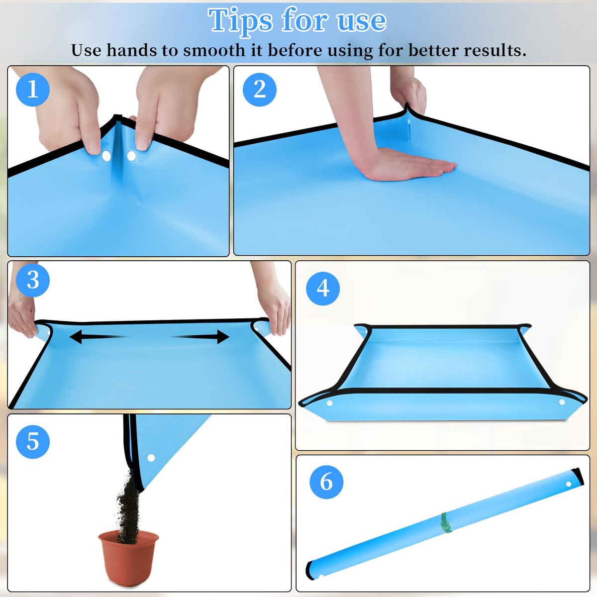 SupKing Repotting Mat 29.5"x 29.5" for Indoor Plant Transplanting Large Blue Garden Mat Gift for Plant Lovers Oxford Fabric Portable Potting Tray for Gardening Mess Control