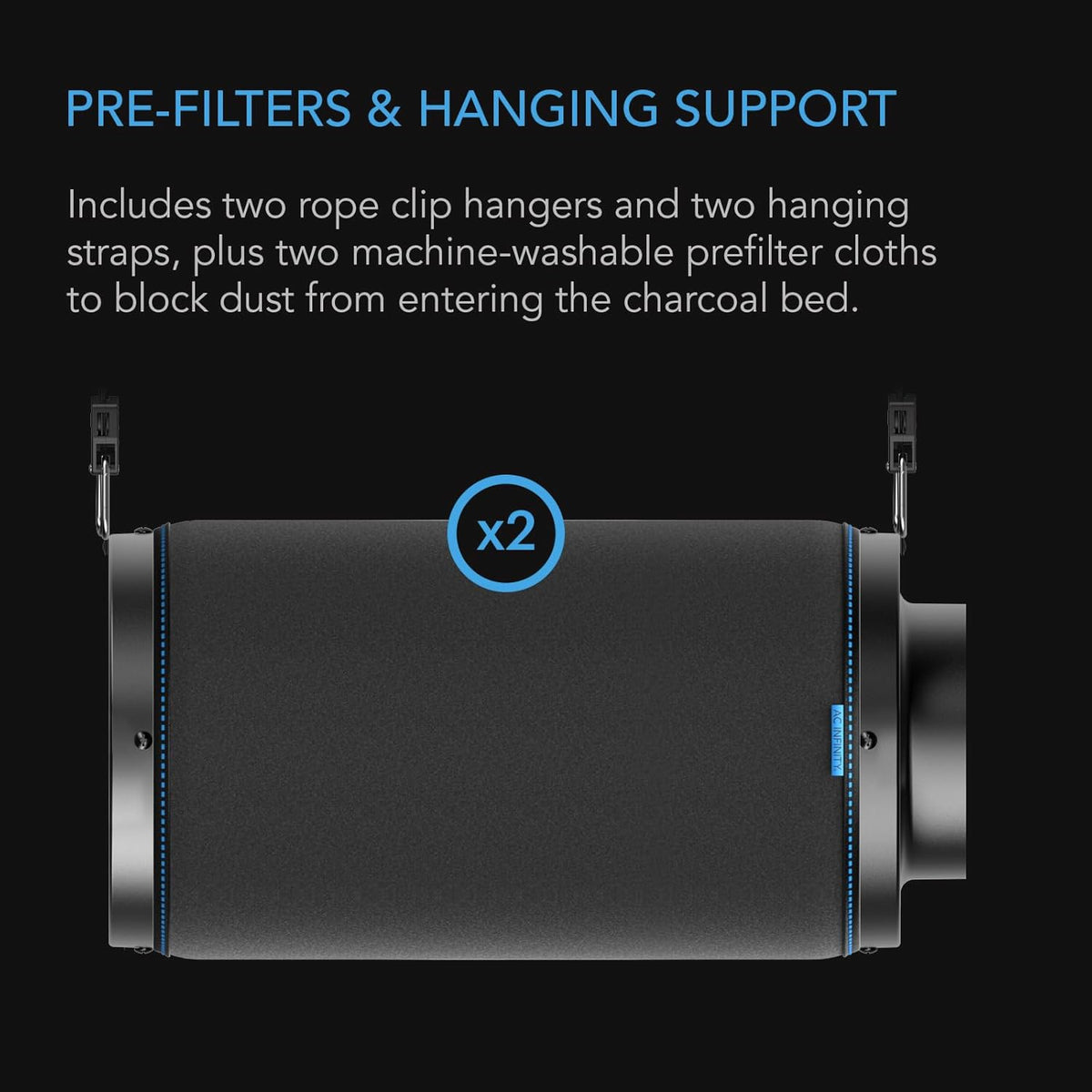 AC Infinity Air Carbon Filter 6" with Premium Australian Virgin Charcoal, for Inline Duct Fan, Odor Control, Hydroponics, Grow Rooms