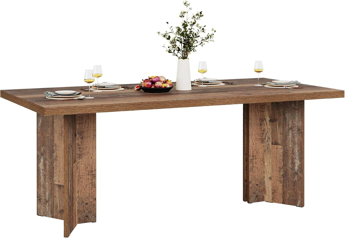 Tribesigns 63-inch Dining Table for 4-6, Farmhouse Kitchen Table with Large Tabletop, Rectangular Dinner Eating Table for Dining Room, Living Room, Kitchen, Distressed Brown