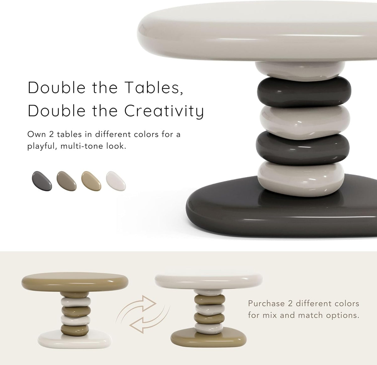 24/7 Shop at Home Kavren Modern 22-inch Oval Glossy Pedestal End Table, Stone Shape Living Room Furniture for Small Space, Ivory