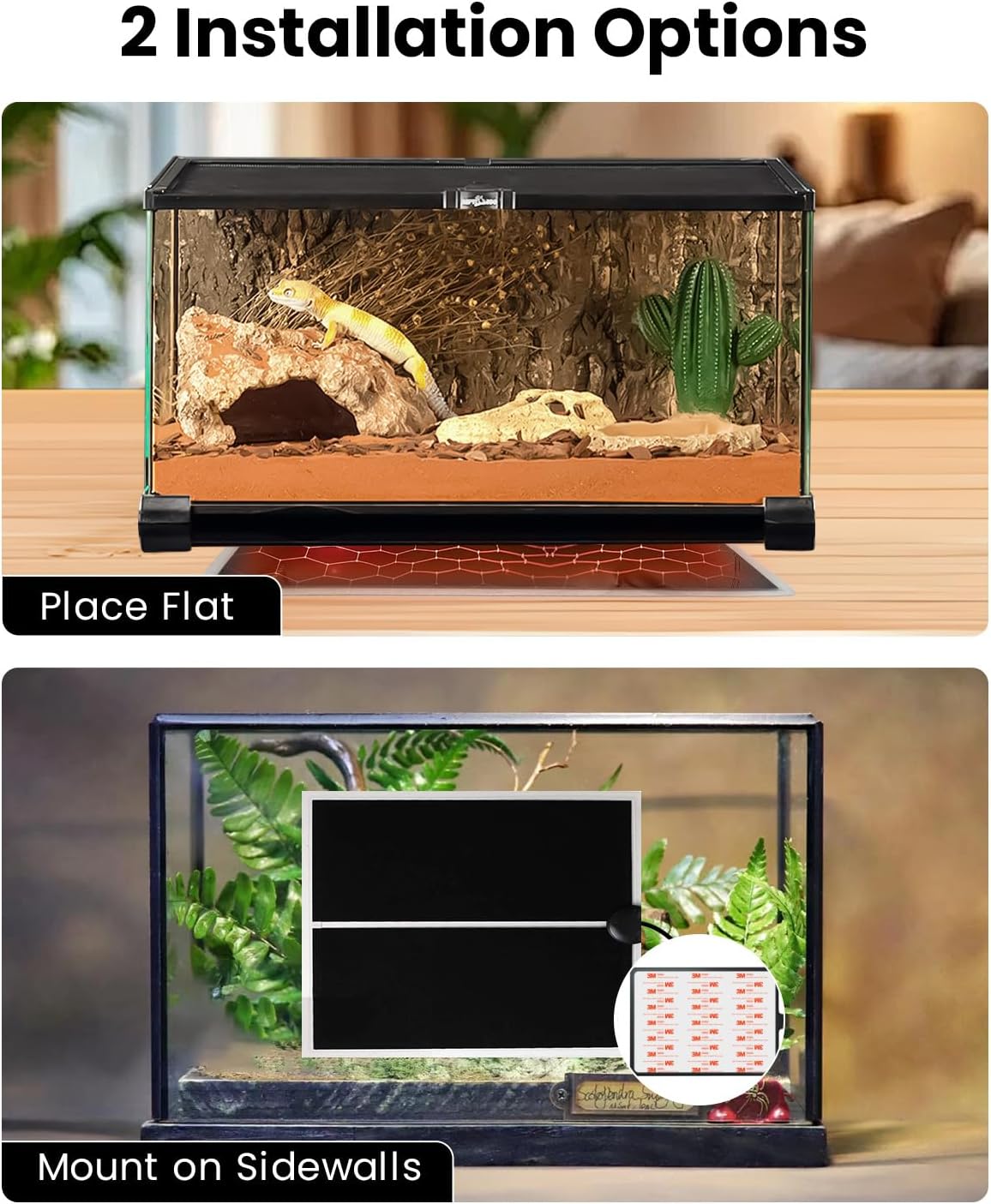 MQ Reptile Terrarium Heat Pad with LCD Digital Aquarium Thermometer, 6 x 11in Power Adjustment Under Tank Heater Mat for Pets, Small Animals, Seedling, 7W