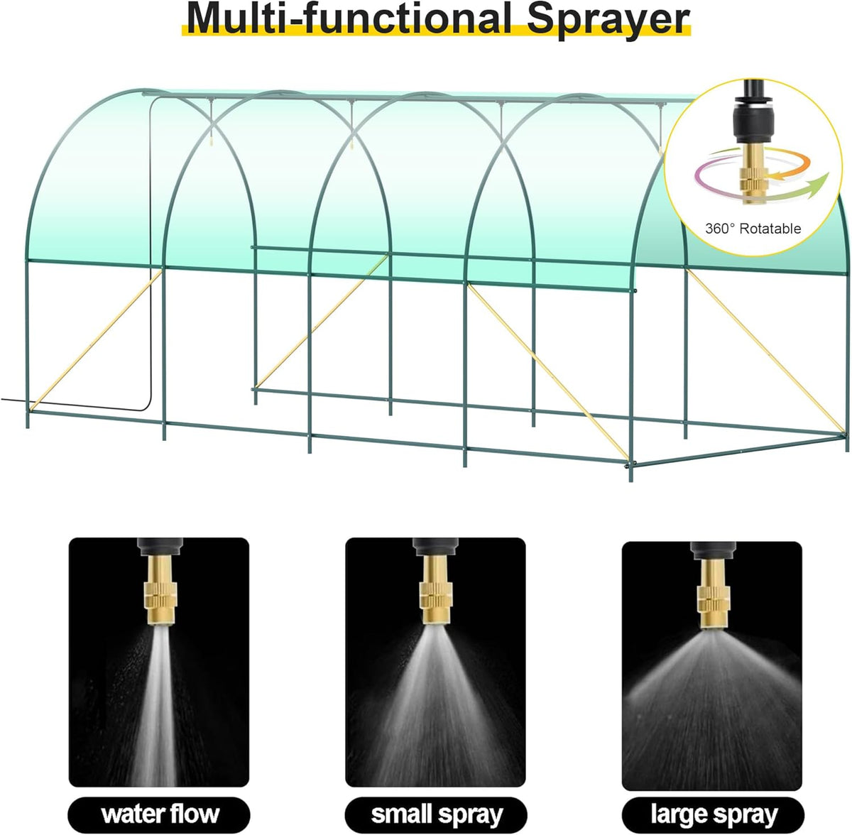 15x7x7 FT Walk-in Greenhouse for Outdoors w/ Watering System,8-Ventilated Screen Window Portable Greenhouse for Winter Plant Protection w/ 2-Zipper Door,PE Cover & Heavy Duty Frame