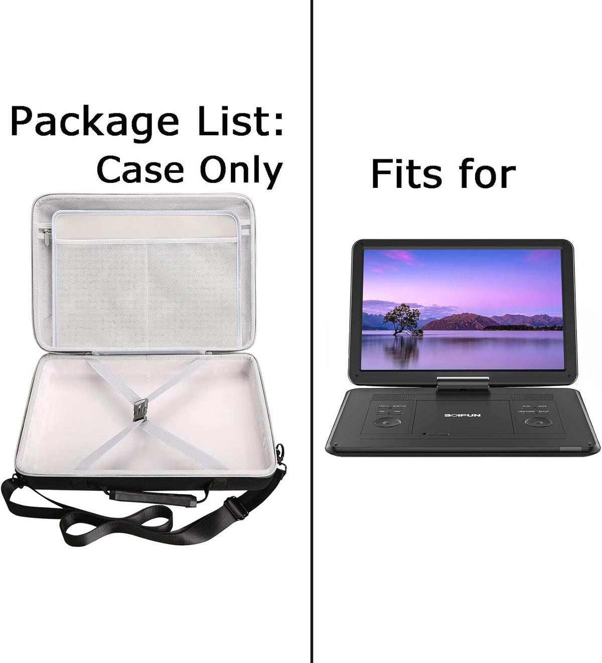 Tourmate Hard Storage Case for BOIFUN/YOTON/POFOTO/PJGCWB/WONNIE 17.5" Portable DVD Player,14'' 15.5" 15.7" 16.9" With Fixed Spring Rope EVA Box (Only Case)(Only BOX)