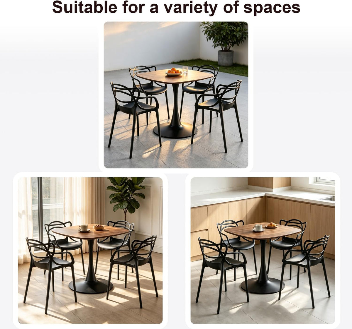 Table with 4 Chairs for Small Spaces, Pedestal Base Table | Easy Maintenance,UV Protection,Single-pedestal square dining table,Stackable for Easy Storage