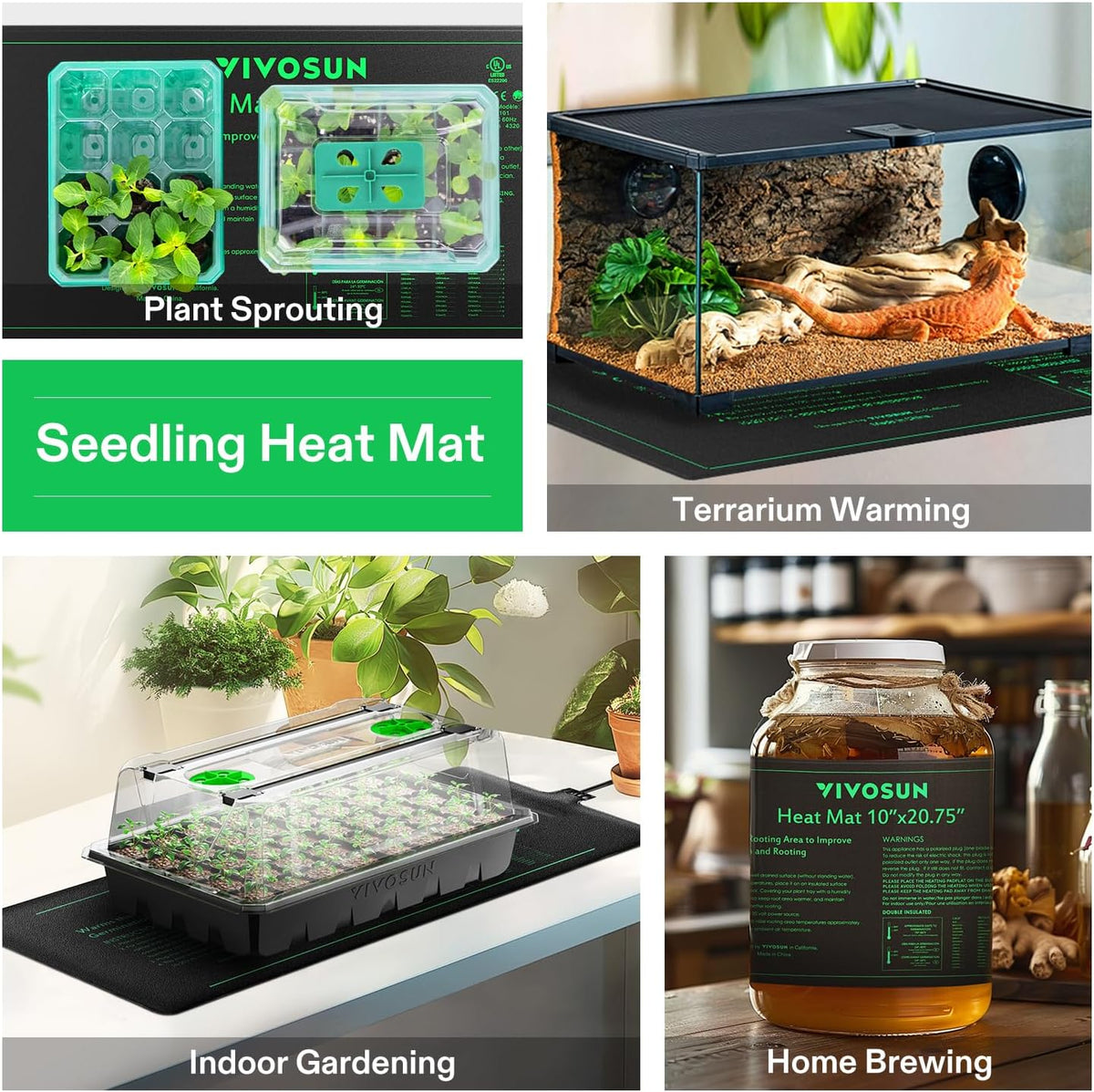 VIVOSUN 2 Pack Durable Waterproof Seedling Heat Mat 10" x 20.75" UL & MET-Certified Warm Hydroponic Heating Pad for Germination, Indoor Gardening, Greenhouse