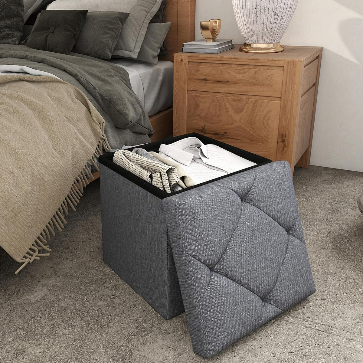 Storage Ottoman Footrest Stool Small Ottoman with Storage,35 Inches Foldable Ottomans Foot Rest Footstool Bench Ottoman with Storage Bench for Living Room Bedroom Dark Grey(15Wx15Dx15H