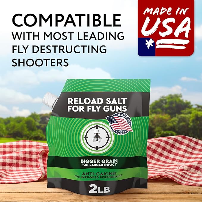 Impresa Fly Shooter Refill Salt - 2 lb Classic White Bag - Large-Grain Non-Caking Crystals & Pouring Spout for Fast Loading - Compatible with Bug A Salt 3.0