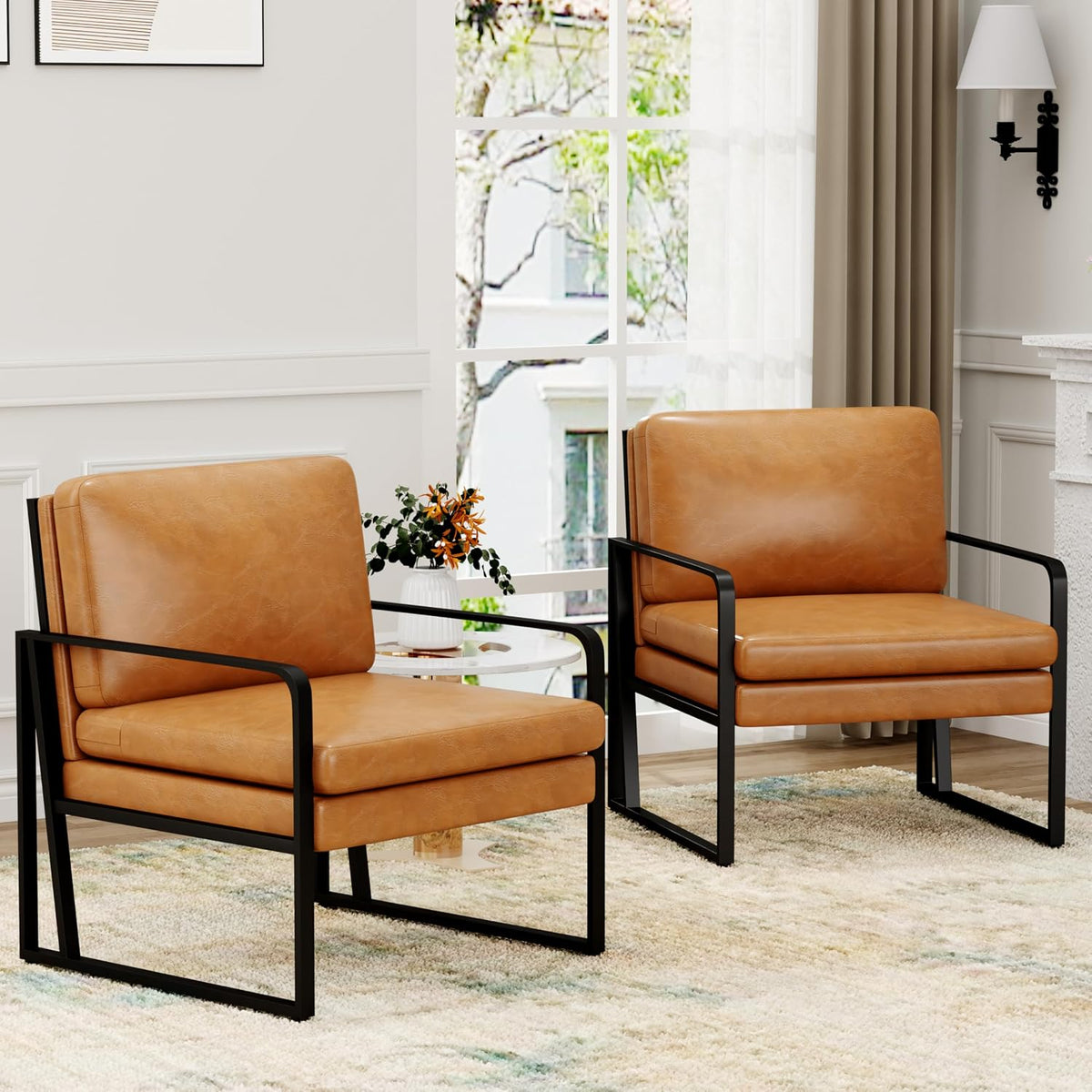 ALISH Accent Chairs, Upholstered Armchair Modern Living Room Chairs Linen Arm Chair Side Sofa Chairs Reading Chairs with Metal Legs for Bedroom, Living Room Brown