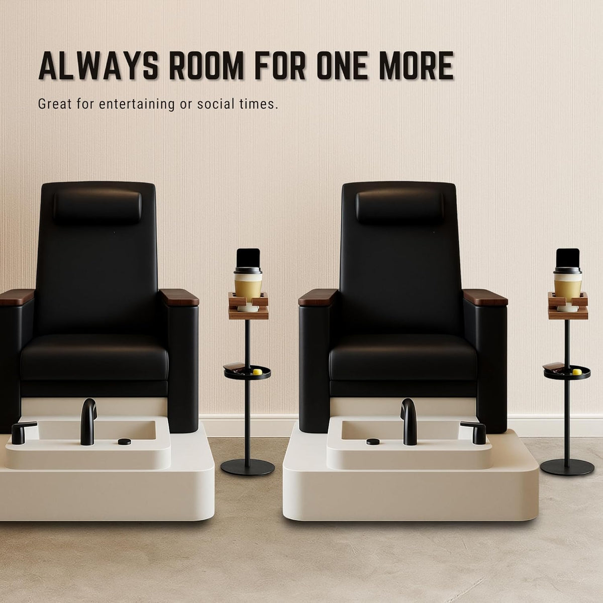 Drink Table for Small Spaces - Slim Pedestal Side Table with Real Wood Top & Stable Base for Coffee & Cocktails - Ideal for Tight Living Room & Bedroom Spaces (Walnut)