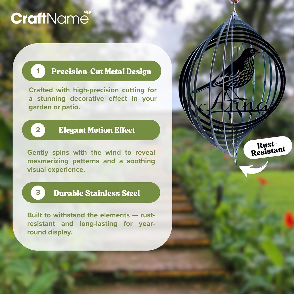 Personalized Chameleon Wind Spinner 3D Stainless Steel, Chameleon Garden Spinner Hanging Outdoor Decor, Wind Spinners Outdoor, Custom Gift for Grandmother, Mom, Wife
