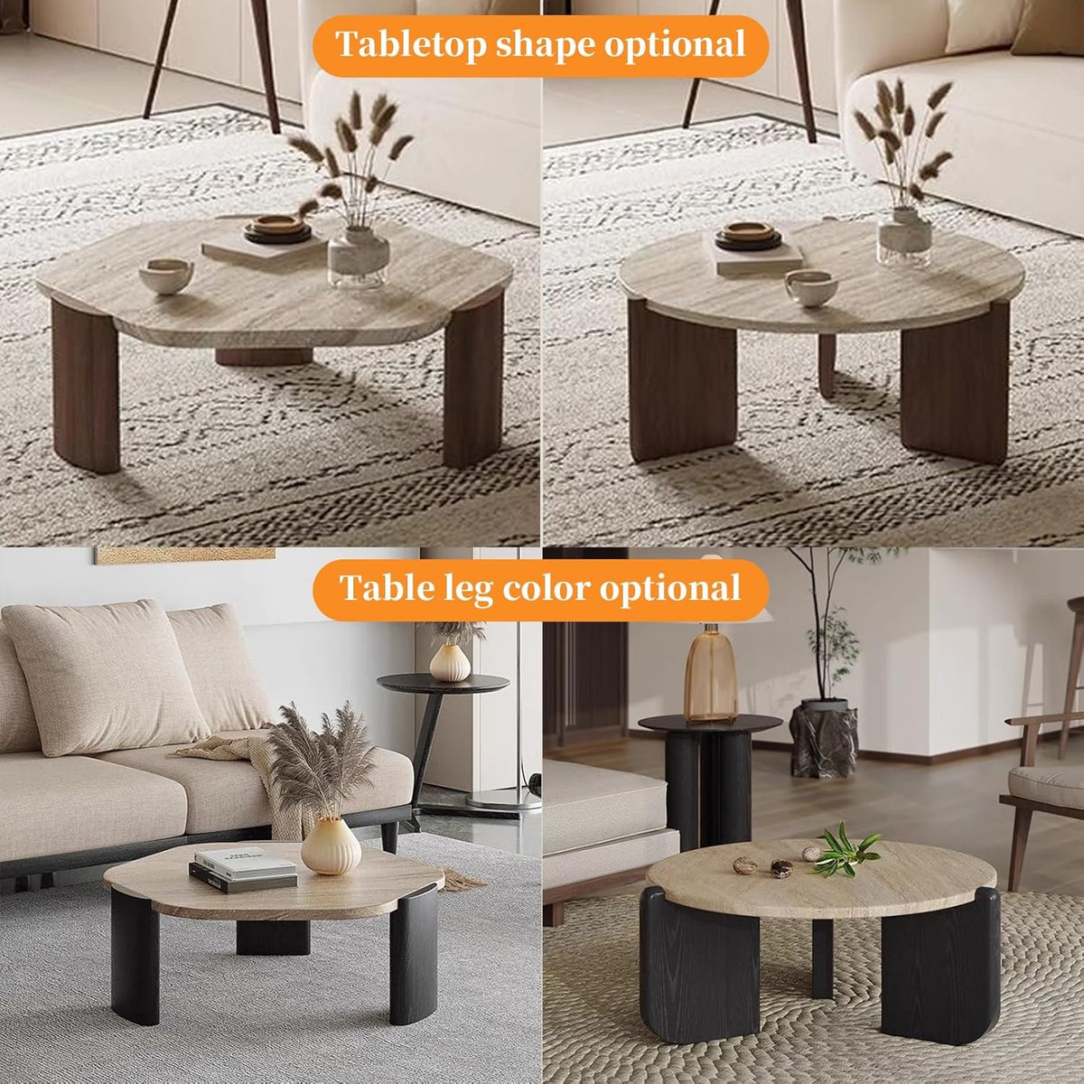 FORRTY Coffee Table,Sofa Table,End Tables, Slate Stone+Solid Wood, Sturdy And Durable,Waterproof And Scratch-resistant,Easy To Install,Suitable For Living Room,Bedroom, Study,balcony Other Spaces(Roun