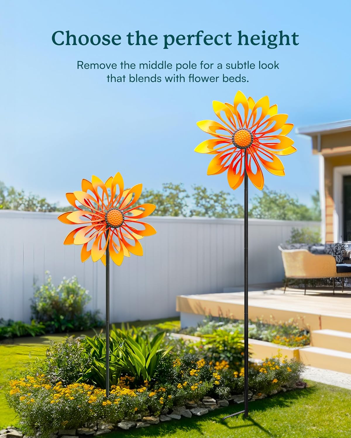 Sunflower Garden Wind Spinners - Kinetic Outdoor Metal Windmill Spinner, Lawn Patio Yard Decor, Birthday & Housewarming Gifts for Family and Friends (70 Inch Hieght)