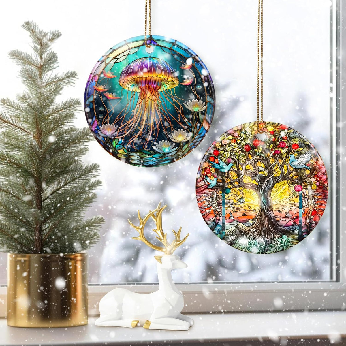 Colorful Ceramic Jellyfish Christmas Ornament, Jellyfish Ornaments for Christmas Tree, Holiday Decorations, Christmas Decor, Gifts for Jellyfish Lovers, Christmas Ornament Gift Ideas