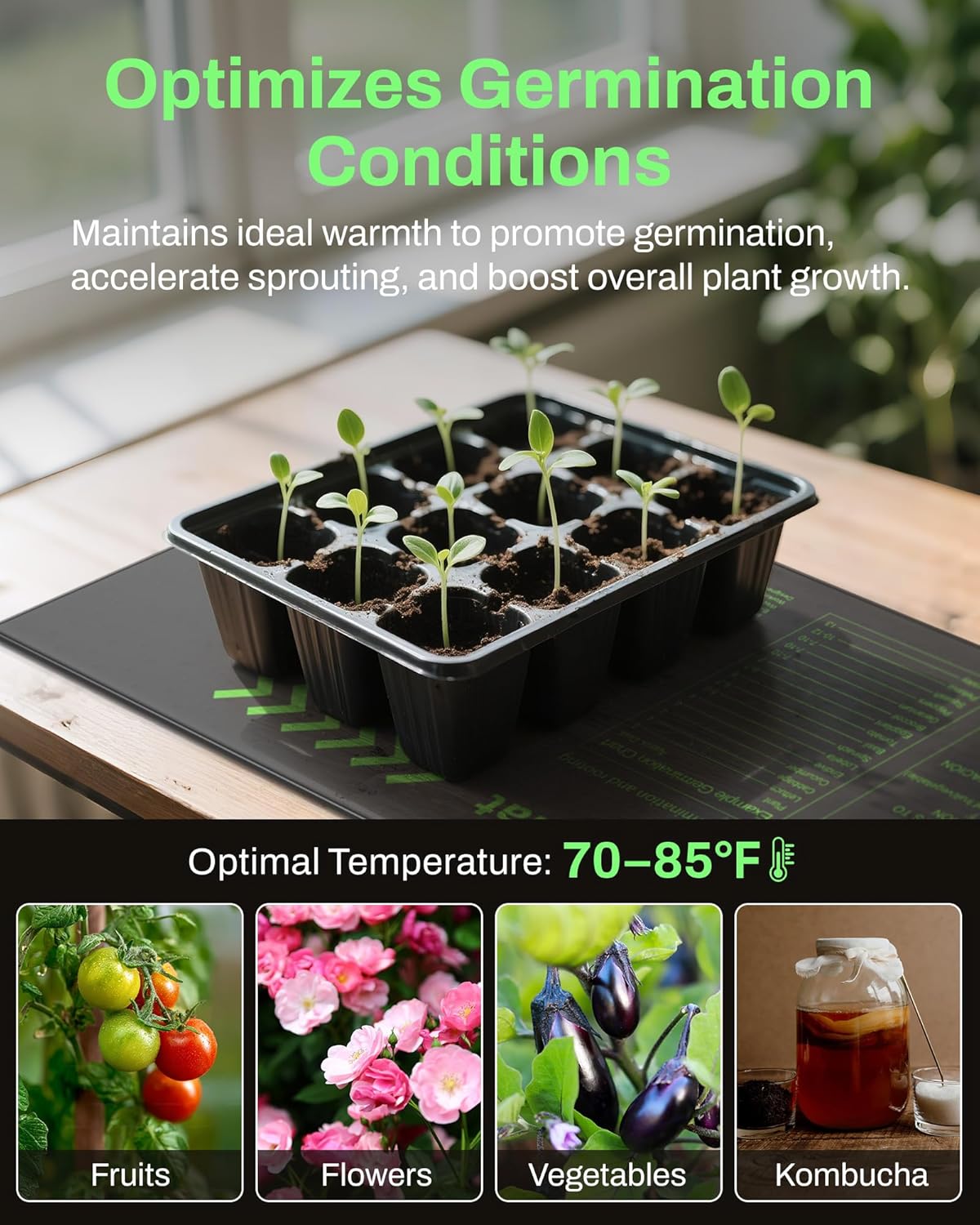 BN-LINK Durable Seedling Heat Mat for Seed Starting 10" x 20.75", 2 Pack Waterproof Warming Mat Plant Heating Pad for Seed Germination, Indoor Growing, Hydroponic, Greenhouse, ETL Listed
