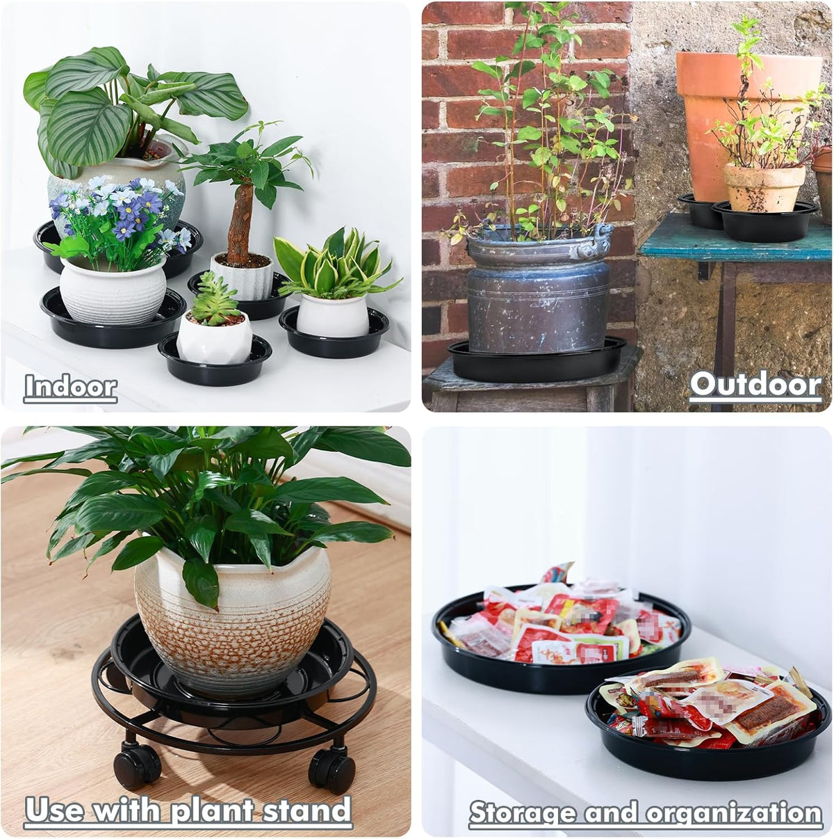 Plant Saucer 15 Pack Plant Trays for Pots 8 Inch Plastic Plant Saucers for Outdoors and Indoors Black Drip Trays for Potted Plants Flower Pot Plates to Catch Water Plant Drainage Dishes No Holes