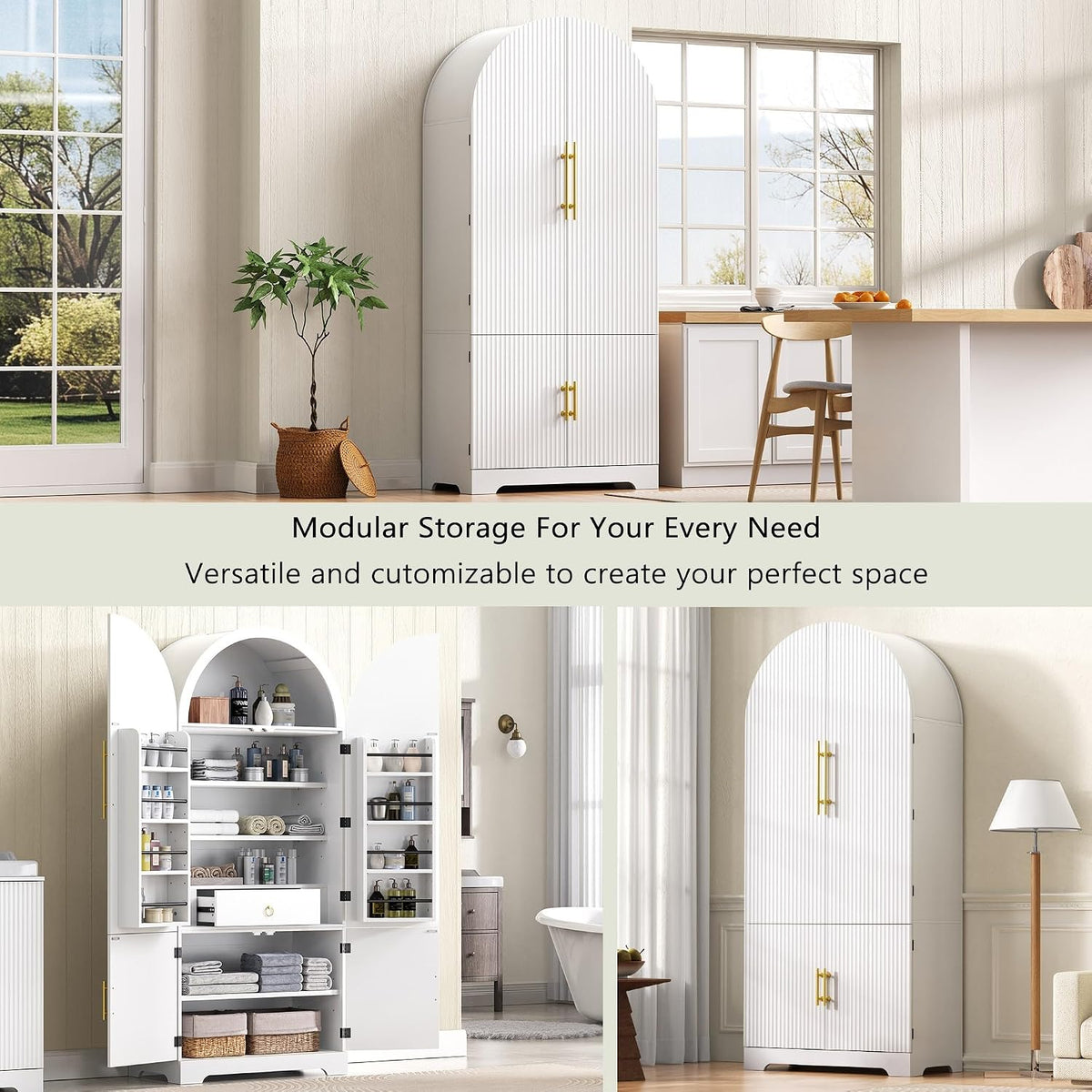 Arched Kitchen Storage | Adjustable Shelves,White-C | 8 door shelves hidden compartment anti-tip design easy assembly versatile spaces