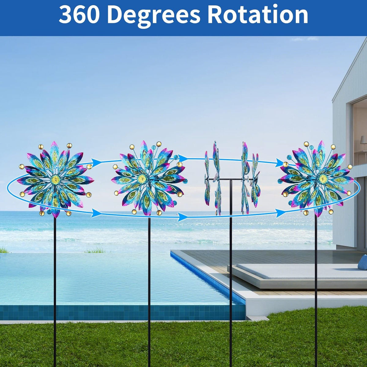 Wind Spinner for Yard and Garden Windmill Outdoor Metal Kinetic Wind Sculpture Dual Direction 360 Degrees Swivel for Yard Patio Lawn Decoration,61 Inch