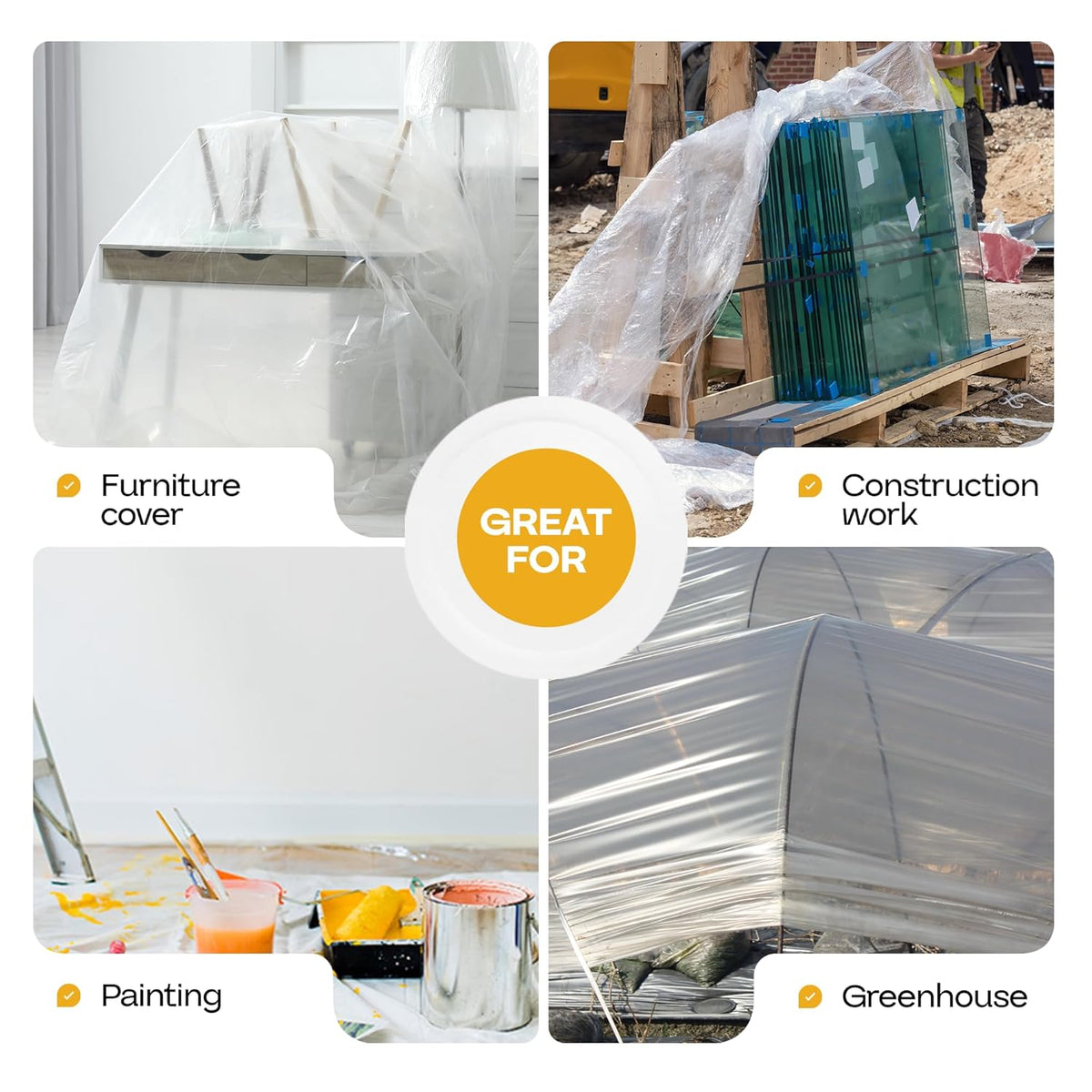 Plastic Sheeting 4 mil, 8' x 50' (400 sq.ft.), Pack of 6 - Thick Semi-Clear Plastic Sheeting for Construction, Painting, Drop Cloth, Slide&Slip - Heavy Duty LDPE Film Roll by IDL Packaging