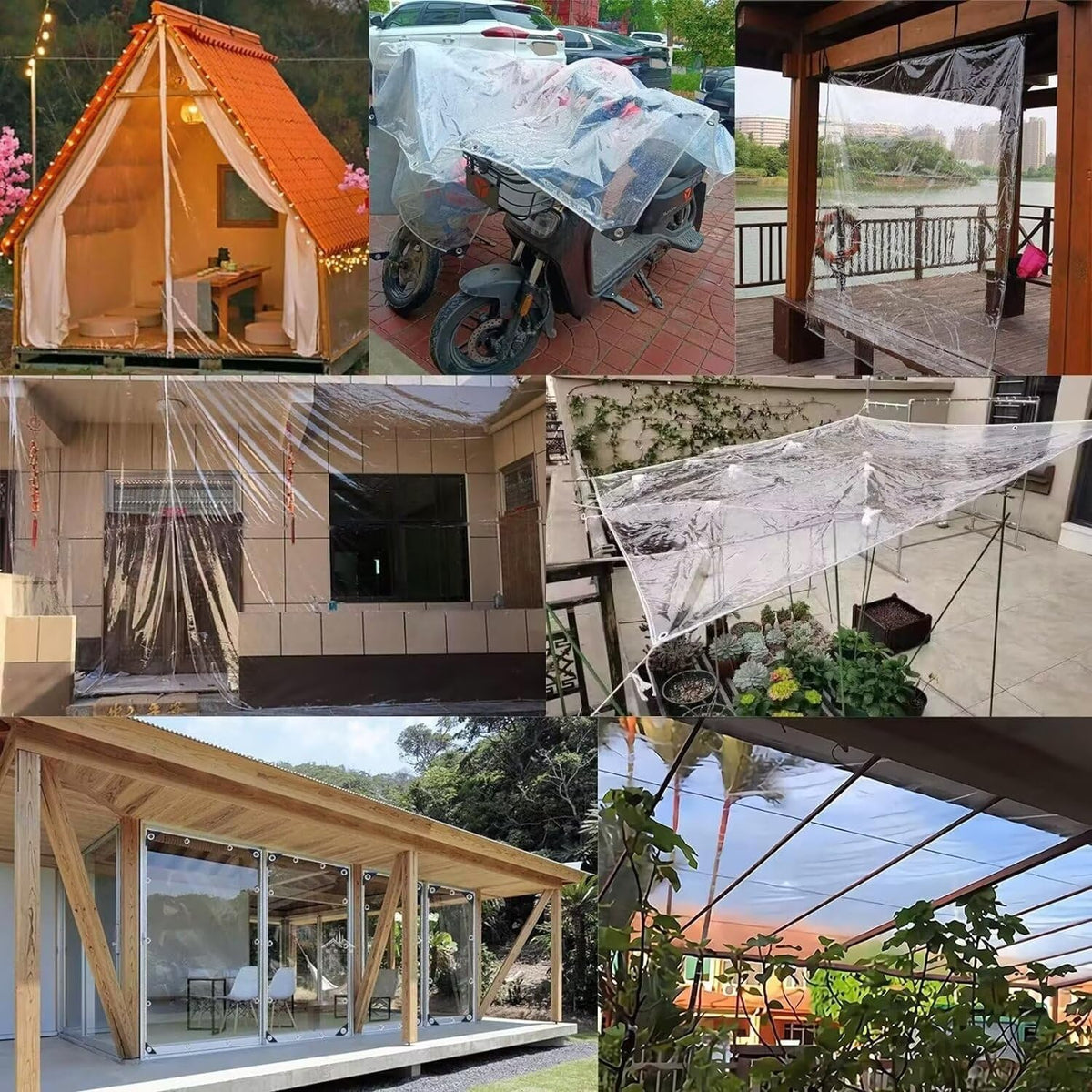 6' X 8' Clear Vinyl Tarp, 14 Mil Clear Tarps Heavy Duty Water Resistant, 400g/m² Thickened Tear Resistant with Metal Grommets, for Patio Porch and Garden Chicken Coop