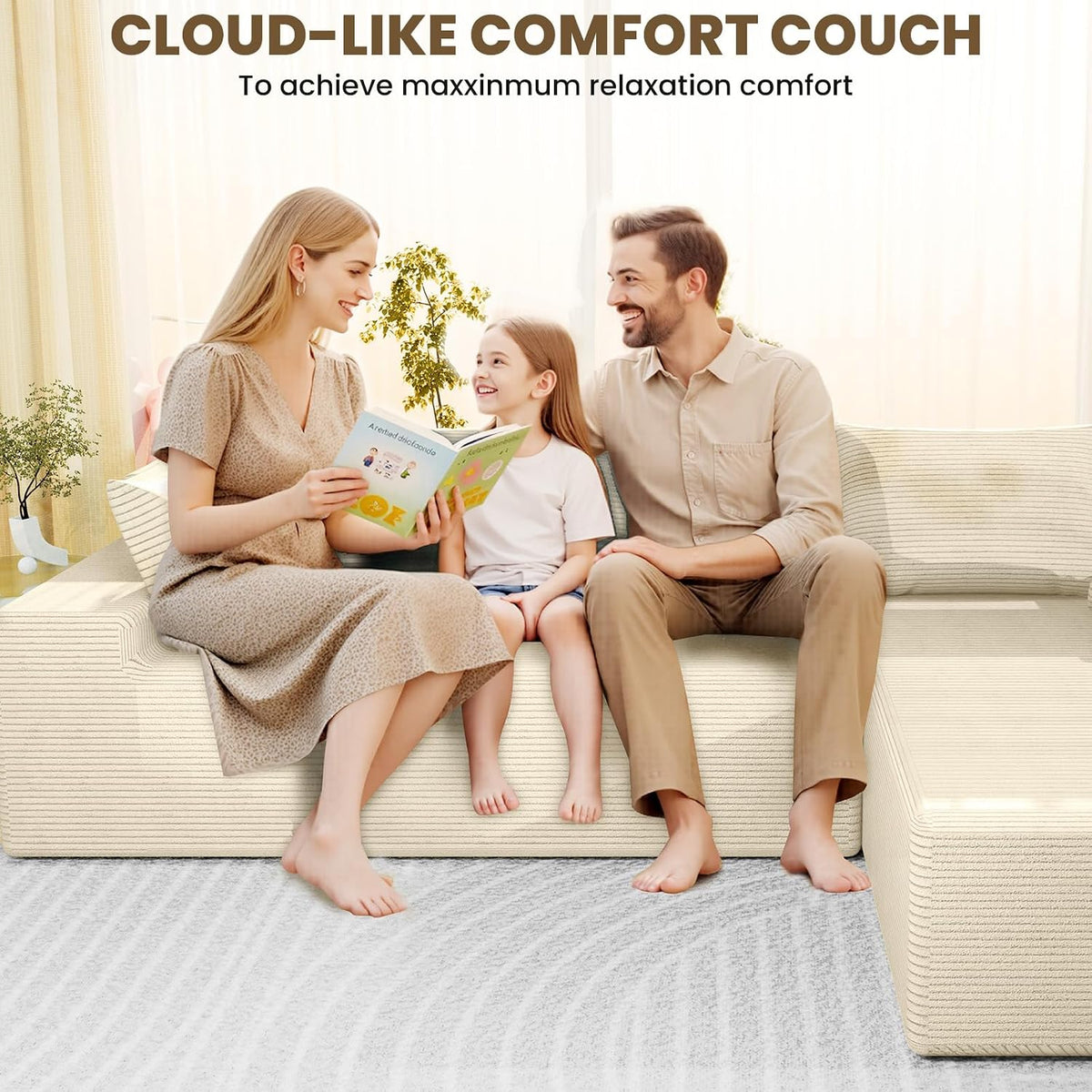 LEVELEVE 107" Cloud Sectional Couch with Deep Seat,Modern Modular Sofa with L-Shape Chaise,No Assembly Required, Upholstered Couches for Living Room Bedroom(Beige,Right Facing Chaise)
