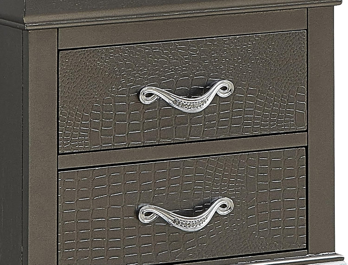 Sleek Metallic Black Nightstand with Drawers ,for Small Spaces