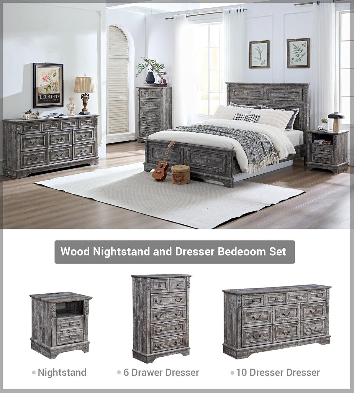 BLANKSPACE Nightstand,Farmhouse End Side Table, Night Stand,Bedside Cabinet for Bedroom, Living Room,Grey