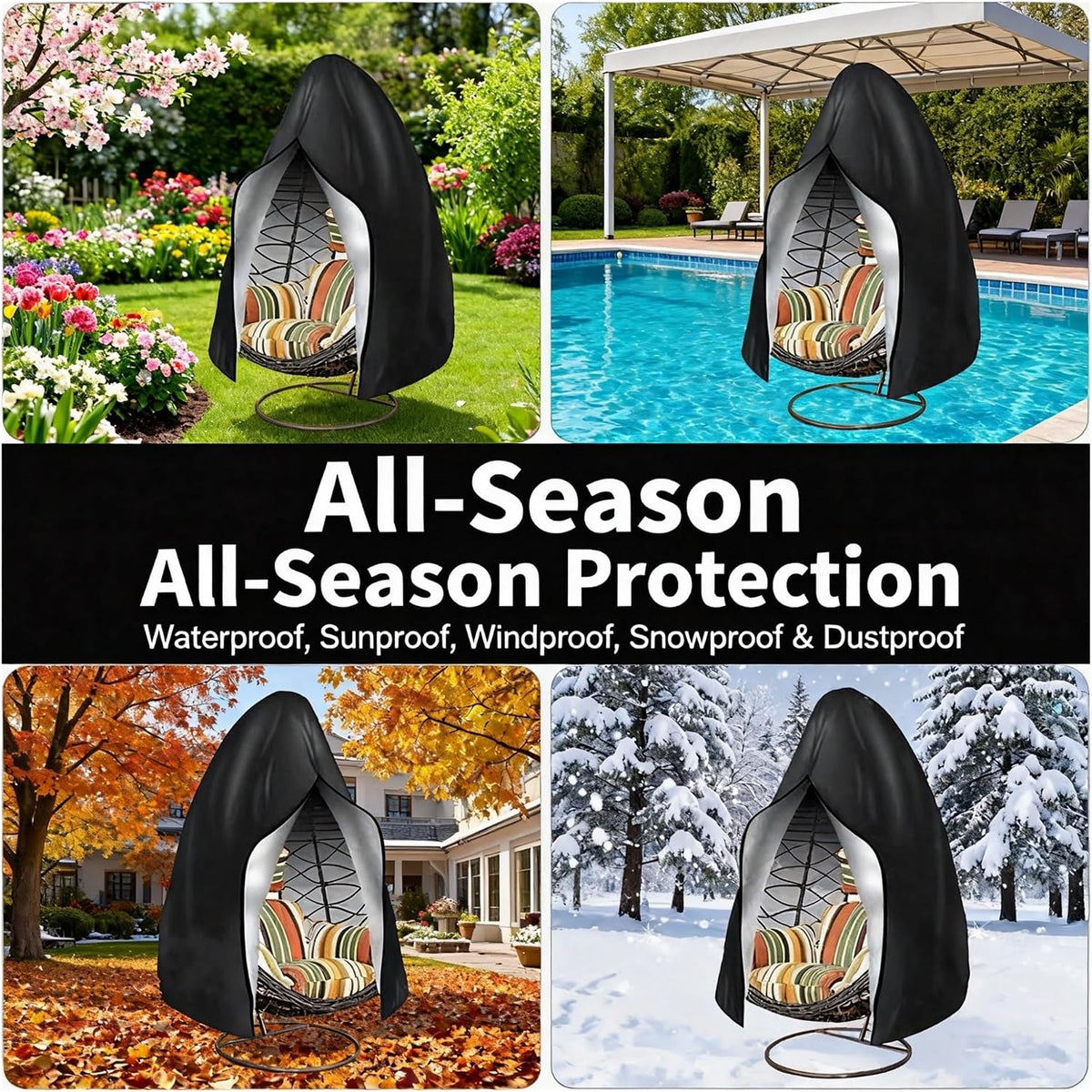Heavy-Duty 210D Oxford Swing Cover-Waterproof UV-Resistant and Windproof Hammock with Drawstring((200cm*230cm) with storagebag)