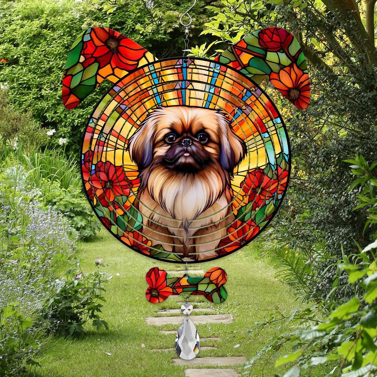 Pekingese Dog Ears Wind Spinner, Pekingese Wind Spinner Hanging for Yard and Garden