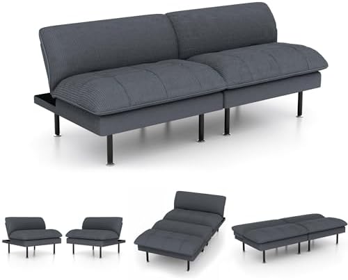 Ribilake 2 Sets 70" Futon Sofa Bed, 4 in 1 Multi-Function Couch Sleeper with Adjustable Backrest, Modern Convertible Futon, Recliner Small Loveseat for Living Room, Grey