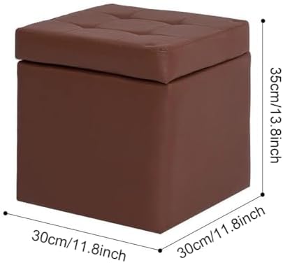 Bonded Leather Square Cube Storage Ottoman,12x12x14inch,Upholstered Foot Rest Stool with Hinged Lid,Faux Leather Footrest Ottoman Thicken Foam Padded Seat (Purple)