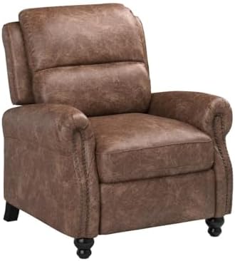 CANMOV Pushback Recliner Chair Faux Leather Armchair Push Back Recliner with Rivet Decoration Single Sofa Accent Chair for Living Room, Chocolate