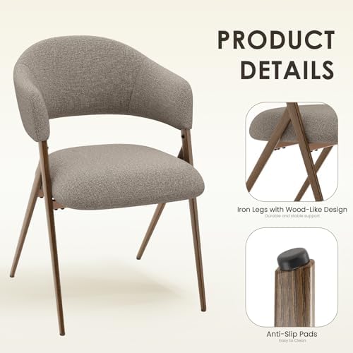 COLAMY Dining Chairs Set of 4, Mid Century Modern Dining Room Kitchen Dinner Chairs with Iron Legs, Open Back and Padded Seat, for Living Room/Bedroom/Restaurant/Cafe, Taupe