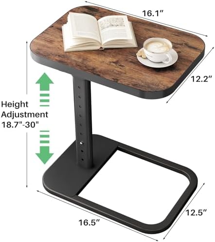 Kitstorack TV Tray Table, Adjustable Height & Flip-Top & Rounded Metal Corners, Snack Table for Couch, Sofa, Bed, Chair, Living Room, C Shaped End Side Table for Eating, Dinner or Laptop, Small Spaces