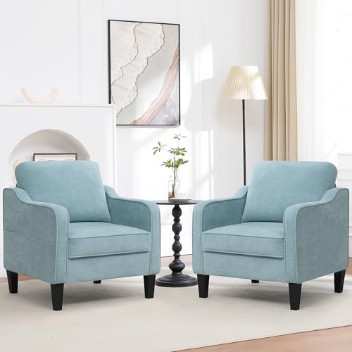 Accent Chair for Living Room, Mid Century Modern Reading Chair for Bedroom, Upholstered Armchair with Side Pockets, Comfy Single Sofa Side Chair for Office, Apartment, Small Room, Teal Green