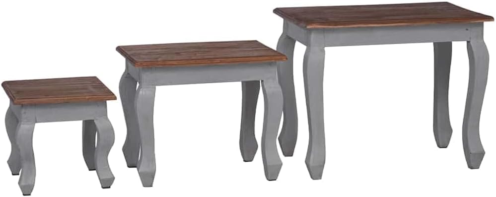 Nesting Table Set 3 Pieces Solid Mahogany Wood | Antique Style, Handmade, Vintage Finish, Space Saving, Living Room Accent