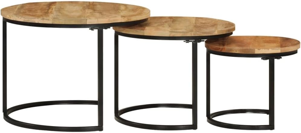 Nesting Tables 3 pcs Solid Mango Wood | Space Saving, Sturdy Tabletop, Versatile for Bedroom, Living Room, Office