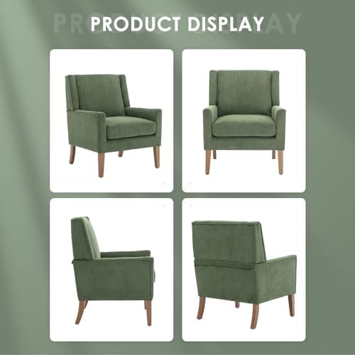 COLAMY Modern Wingback Living Room Chair, Upholstered Fabric Accent Armchair, Single Sofa Chair with Lounge Seat and Wood Legs for Bedroom/Office/Reading Spaces, Green