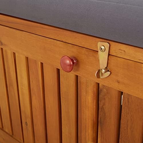 67 Inch Outdoor Storage Bench with Cushion, Solid Acacia Wood Black and Brown Patio Seat for Three, Modern Garden Storage Box for Cushions and Tools