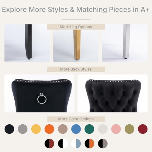 Blue Velvet Dining Chairs Set of 6, Fabric Upholstered Kitchen & Dining Room Chair, Tufted Mid Century Modern Dinning Room Chairs, High Back, Gold Metal Legs, Sillas de Comedor