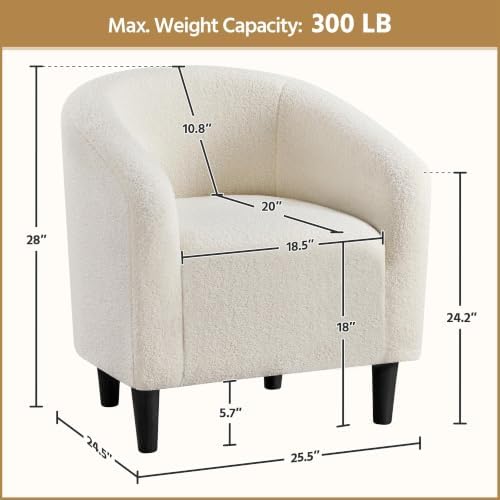 Yaheetech Compact Sherpa Accent Chairs Set of 2 for Small Spaces, Ivory | Compact Cozy Barrel Chairs with a Curved Silhouette, Upholstered Furry Armchair for Small Spaces, Living Room Bedroom Corner